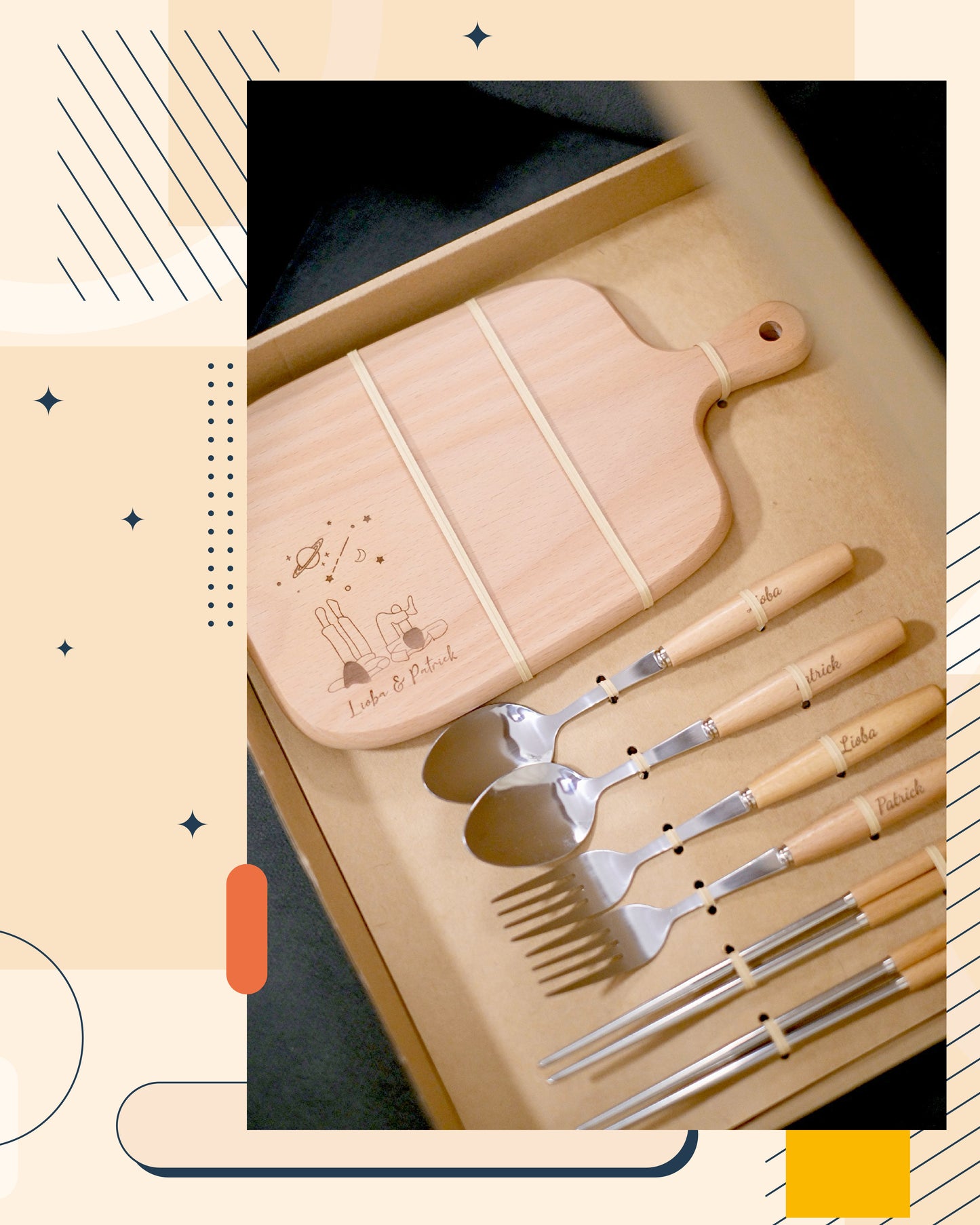 【客製化】木砧板餐具套裝 - 結婚禮物/生日禮物/週年禮物/入伙禮物/移民禮物